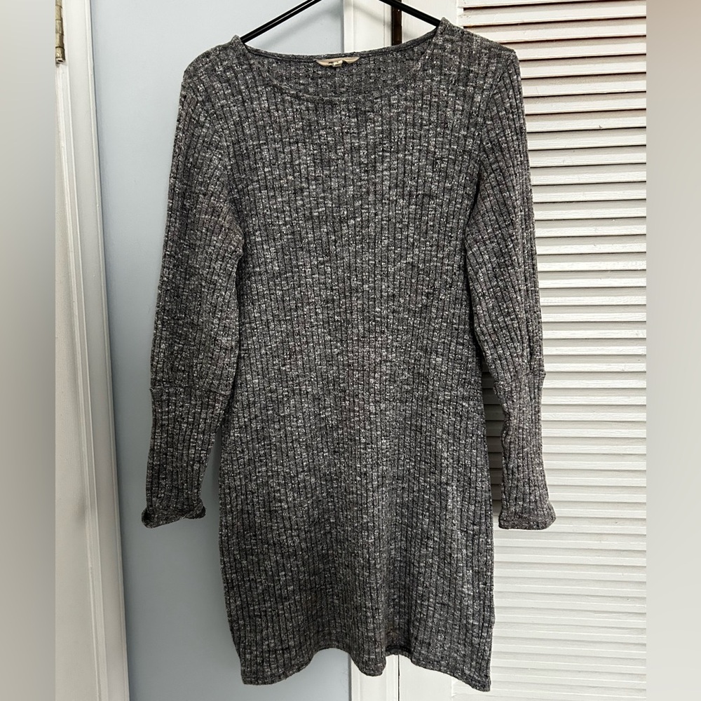 Madewell Long Sweater Bubble Sleeve Ribbed Tunic Dress Grey M